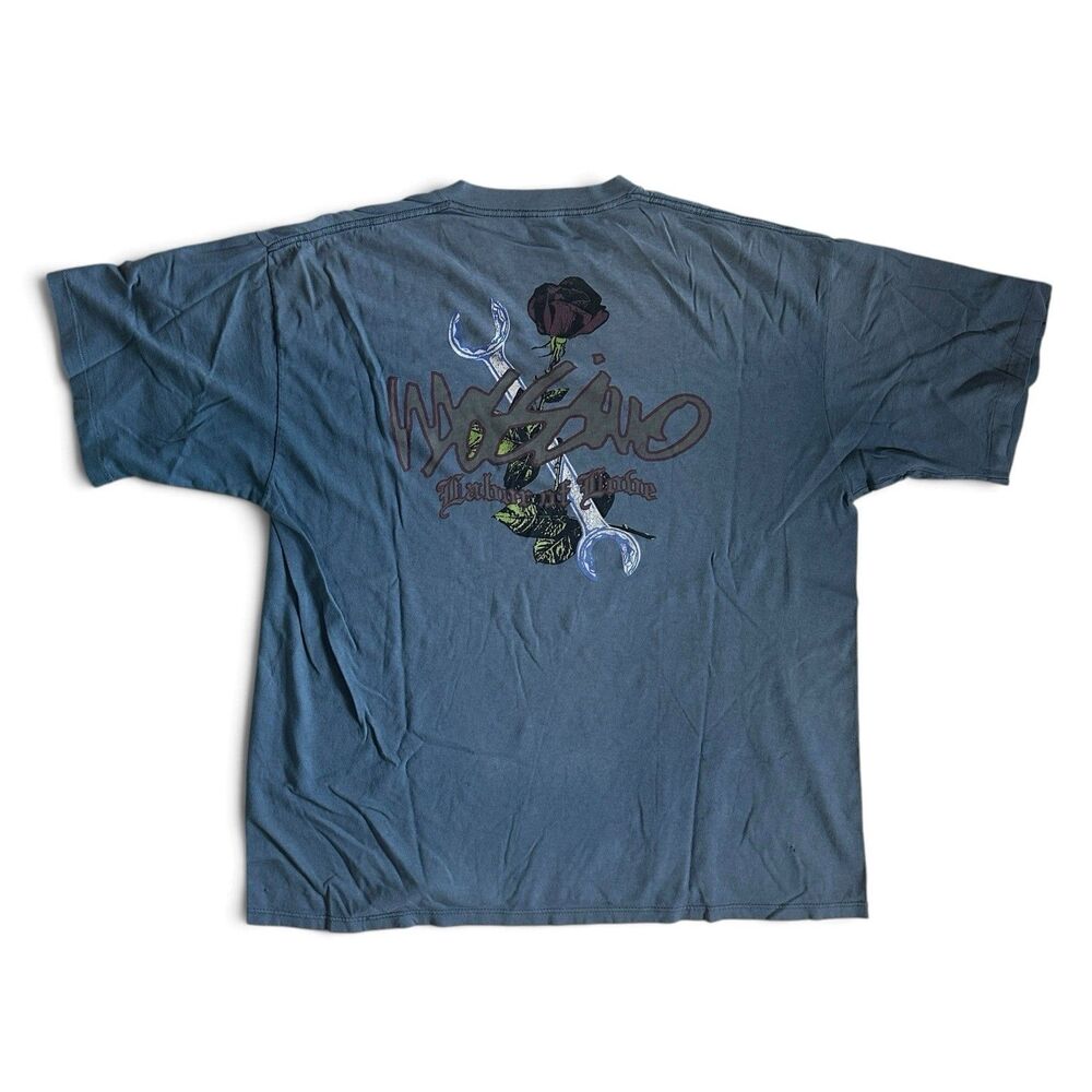 RARE! OG Vintage 1990s Mossimo ‘Labor Of Love’ Single-Stitch T-Shirt Blue XL Y2K